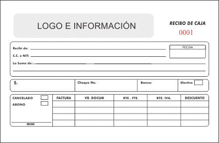 diseño plantilla Recibo de caja